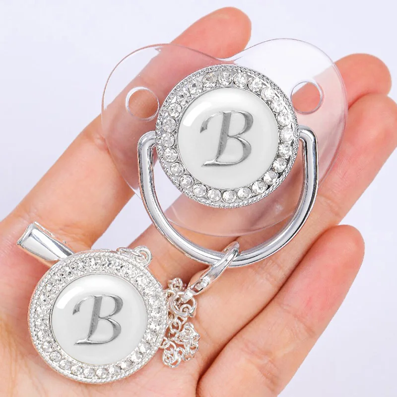Bé Sơ Sinh Cá Tính Núm Vú Giả Kẹp Cao Cấp Núm Vú Giả Giá Đỡ Chữ Bạc Bling Trẻ Sơ Sinh Trong Suốt Núm Vú Silicone Không Chứa BPA