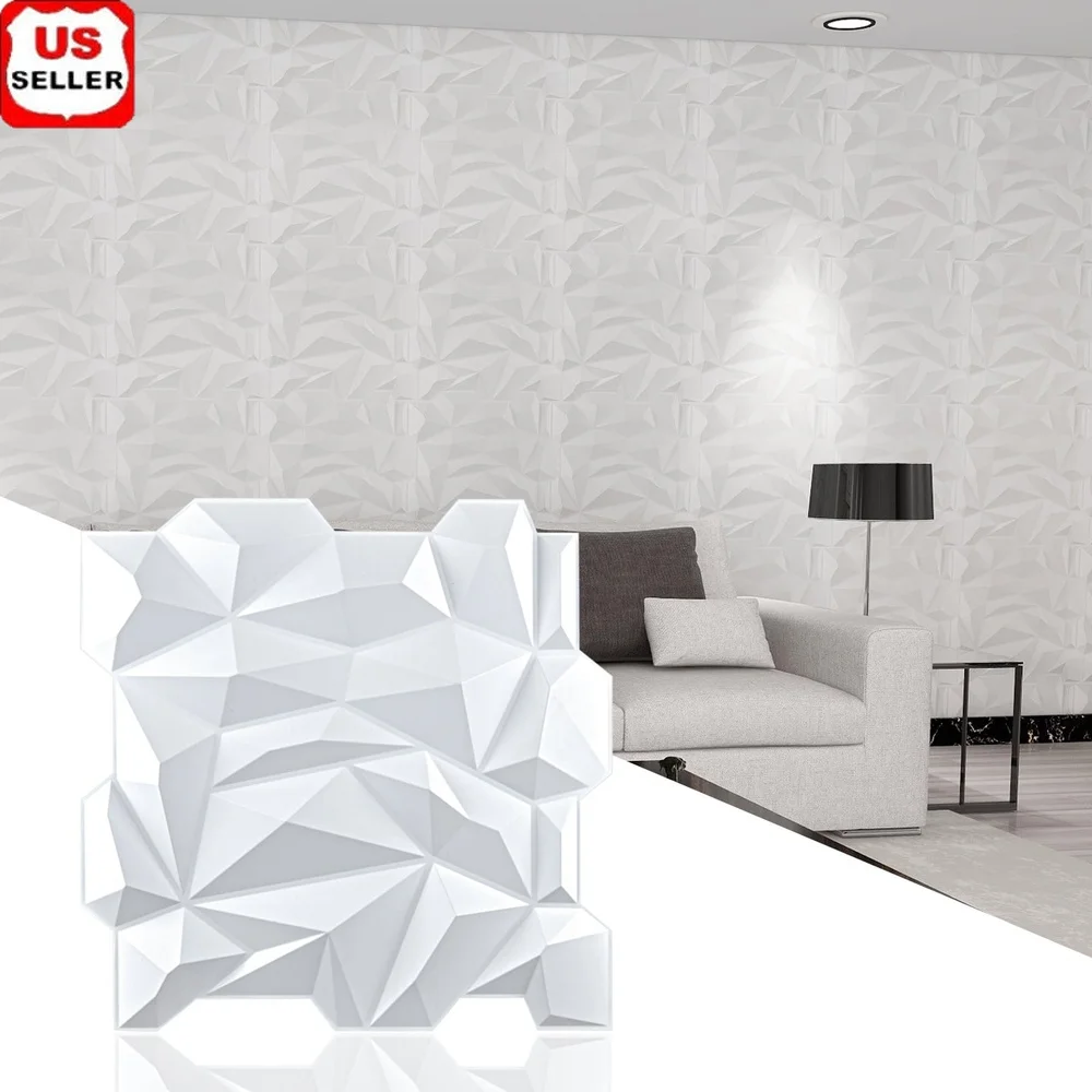 12 Pack PVC 3D Diamond  Panels Lightweight Waterproof Fire Resistant Scratch Resistant Elegant DIY Wall Decor 32 Sq Ft