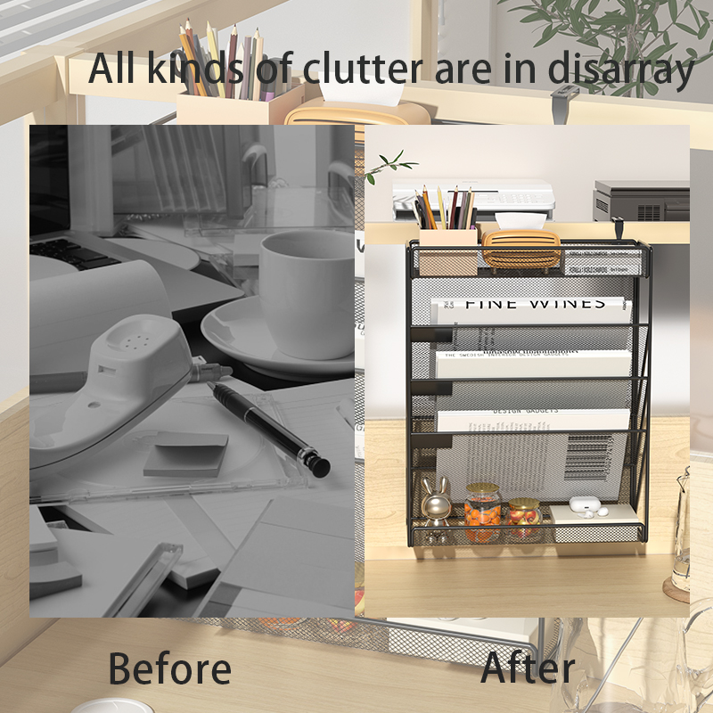 Desk File Organizer Mesh 5-Tier, Hanging Wall Mount Document Organization Stand, Desktop Vertical Mail Paper Folder Holder Rack