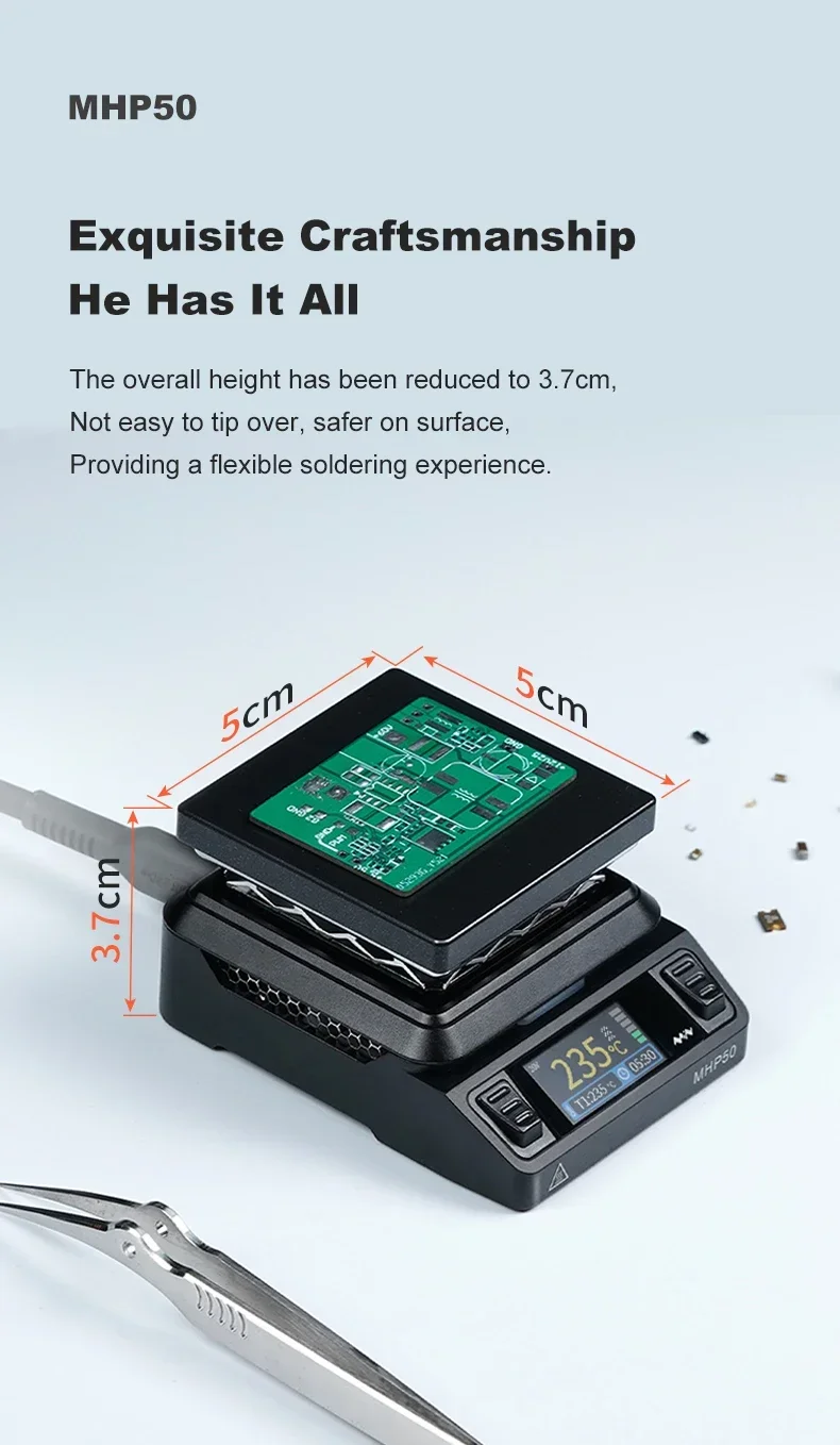 MINIWARE MHP50 Mini-Heizplatten-Vorwärmer, 50 x 50 mm Heizbereich, Heiztisch mit konstanter Temperatur, 350 ℃