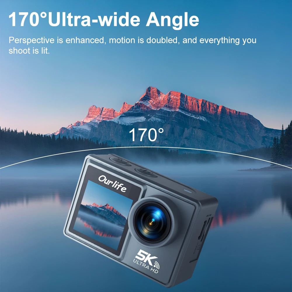 Ourlife MTR40 5K Action Kamera 2" IPS Touchscreen 5X Zoom Action Cam 170 °   30 m wasserdichte WiFi-Sportkamera mit Fernbedienung