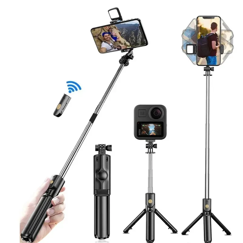 1개 휴대용 360도 회전 스포츠 카메라 모노포드 스탠드 휴대폰 미니 셀카봉 삼각대 무선 리모컨 포함