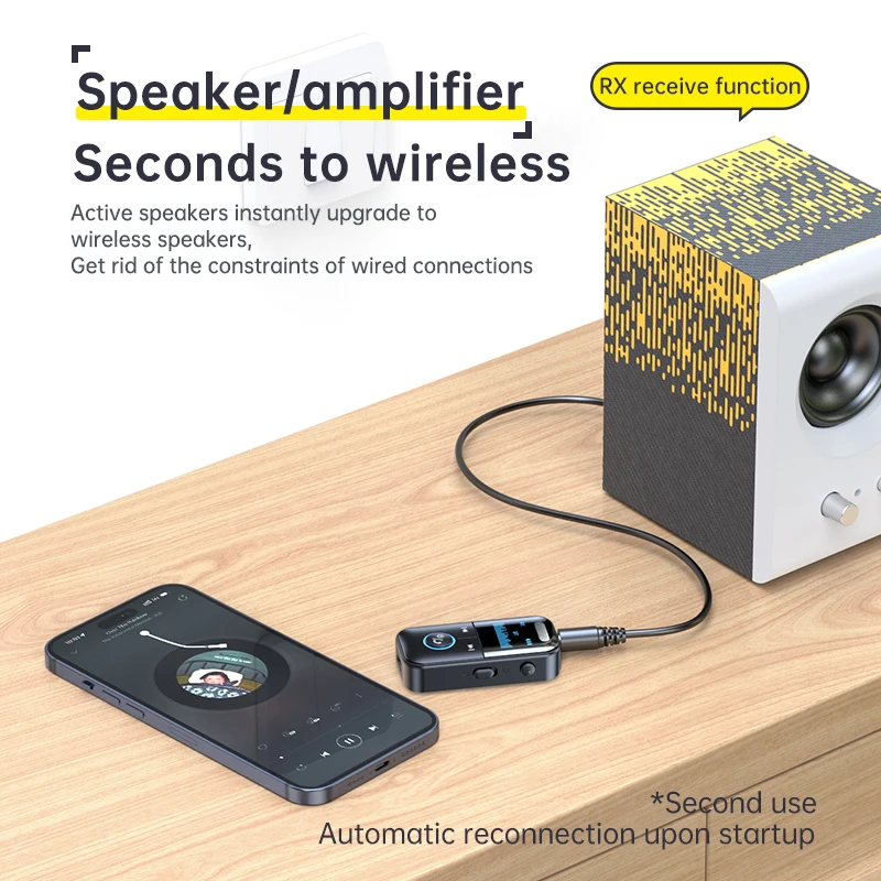 4 in 1 Bluetooth 5.4 Audio-ontvanger Zender 3,5 MM AUX TF-kaart Stereo Muziek LED-display Draadloze adapter met microfoon voor auto TV