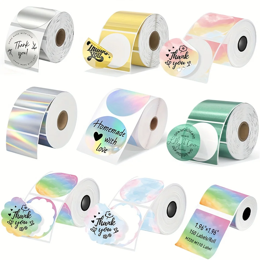 1 Roll of Holographic Label Paper Compatible with Phomemo M110, M220, M200 Printer, Self-Adhesive Round/Square Thermal Paper