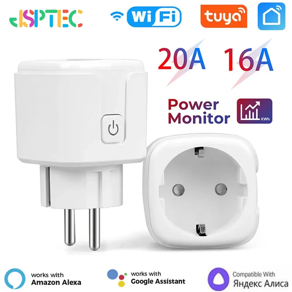 Enchufe inteligente Tuya EU16A/20A, enchufe inteligente Wifi con monitoreo de energía, aplicación remota Smart Life, Control compatible con asistente de Google Alexa