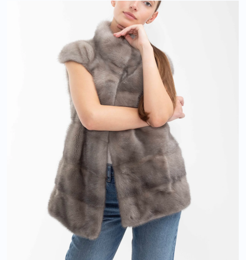 女性の暖かい冬のミンク毛皮ベスト、100% リアルミンク毛皮ベスト、ヨーロッパのストリートスタイル