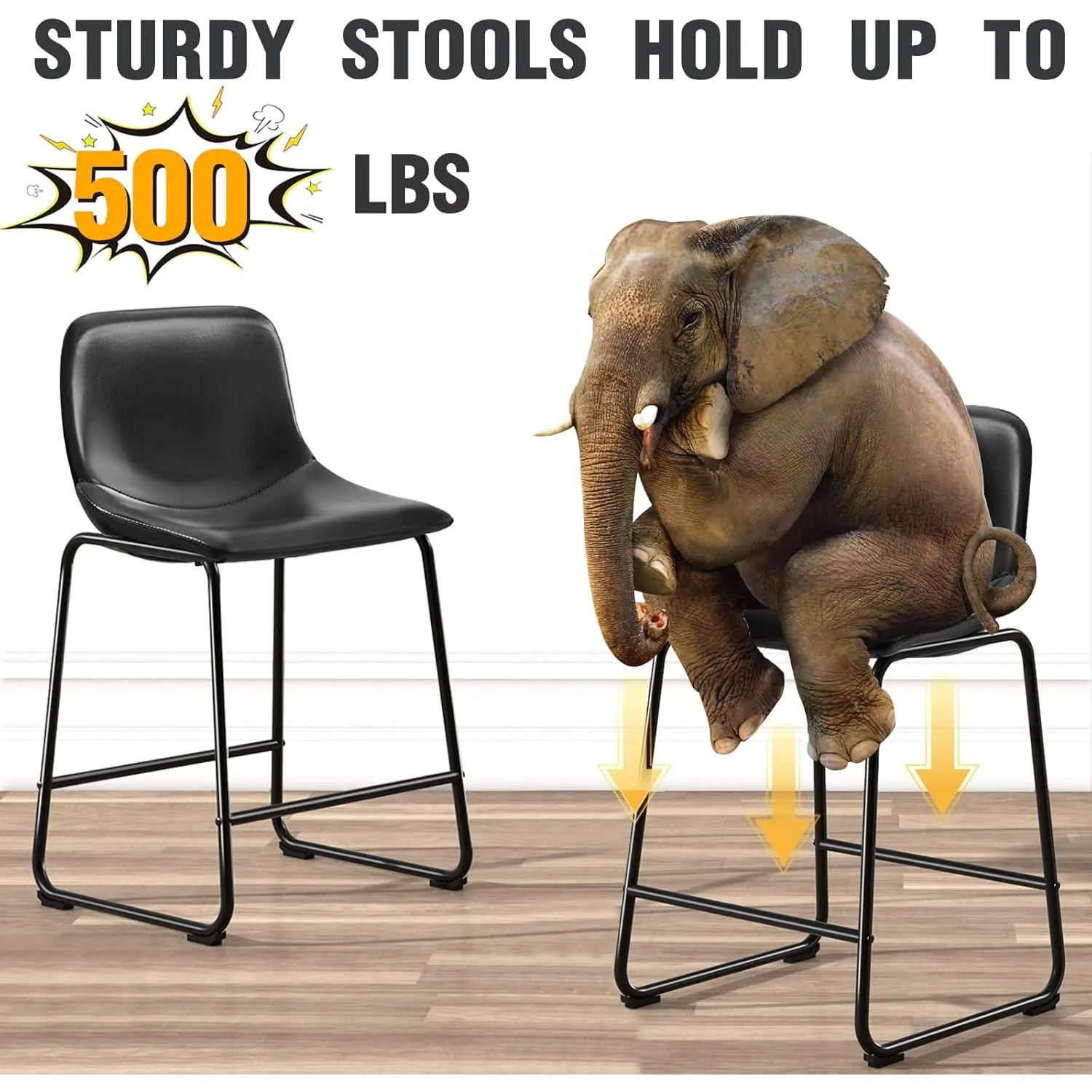 Dining Chairs Set of 2, Armless Counter Height Stools with Back Hold up to 500 lbs for Home, Kitchen, Dining Room, Black