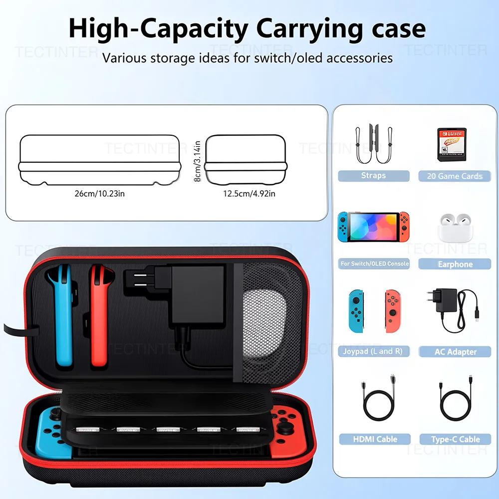Large Storage Bag for Switch & OLED Portable Carrying Protective Case with 20 Game Slots Travel Bag for Joypad NS Accessories