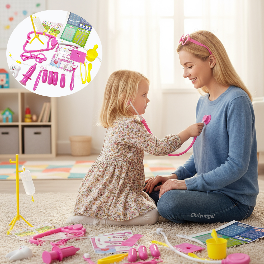 Conjunto de jogo médico 30 peças, kit médico simulado para crianças, brinquedos com estetoscópio, brinquedo educacional para meninos e meninas, presente para crianças pequenas
