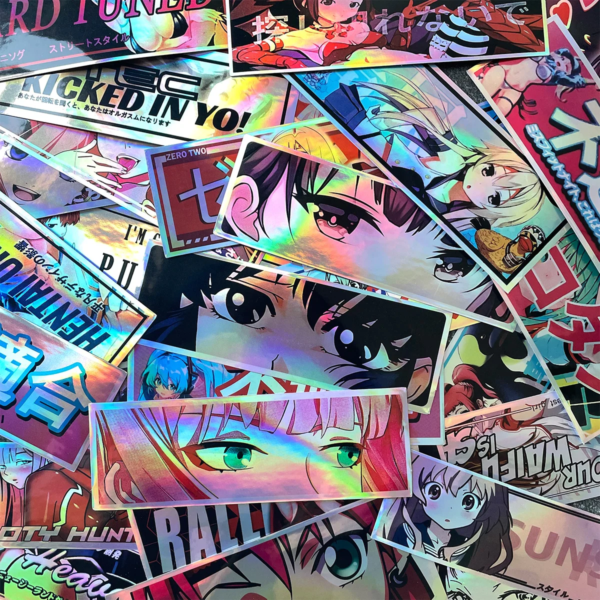 JDM Anime Mädchen Aufkleber Laser Regenbogen Auto Fenster Windschutzscheibe Motorrad Körper Moto Helm Vinyl Dekoration Zubehör Aufkleber