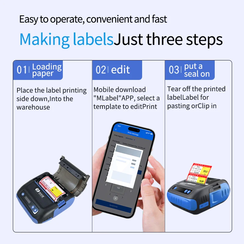 Milestone 80mm Mobile PortableThermal Direct Label Printer Bluetooth Pocket Printer Receipt 2 in  APP Android IOS Mini Printer