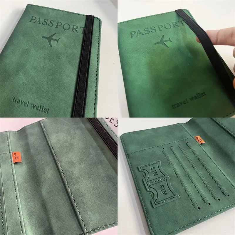 RFID Blocking ผู้ถือหนังสือเดินทางกระเป๋าสตางค์กระเป๋าเดินทางกระเป๋าสตางค์หนังสําหรับผู้ชายผู้หญิง Multi-Function ID Bank Card อุปกรณ์เสริม