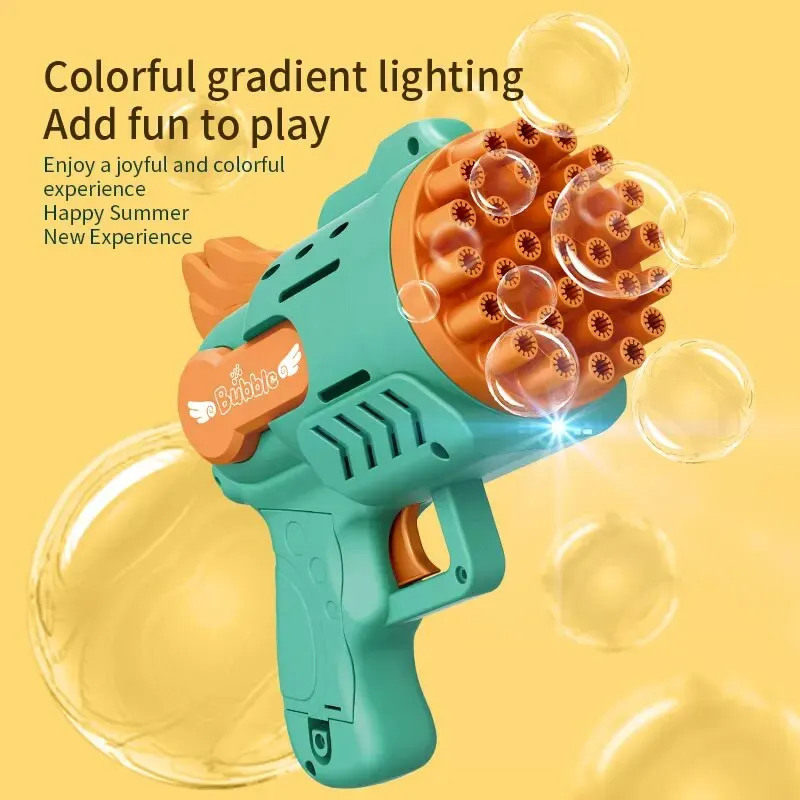 Pistolet à bulles lumineux – Gatling Blaster à 29 trous pour garçons et filles de 6 à 14 ans (piles et liquide à bulles non inclus)