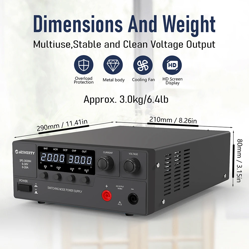 Catu Daya DC 3020H Variabel 0-30V 0-20A 600W Switching Regulated Bench Power Supply Tampilan LED 4-Digit Tunggal Efisiensi 90%