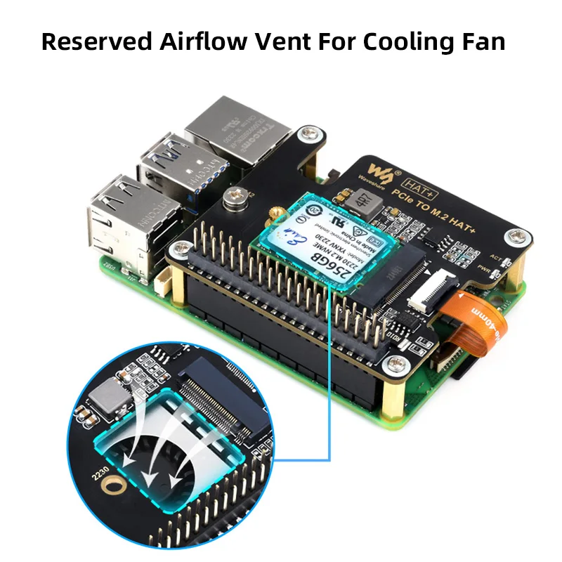 Raspberry Pi 5 PCIe a M.2 HAT NVME Placa de expansión de alta velocidad con Cable 16P GPIO Header compatible con enfriador activo para RPI 5 Pi5