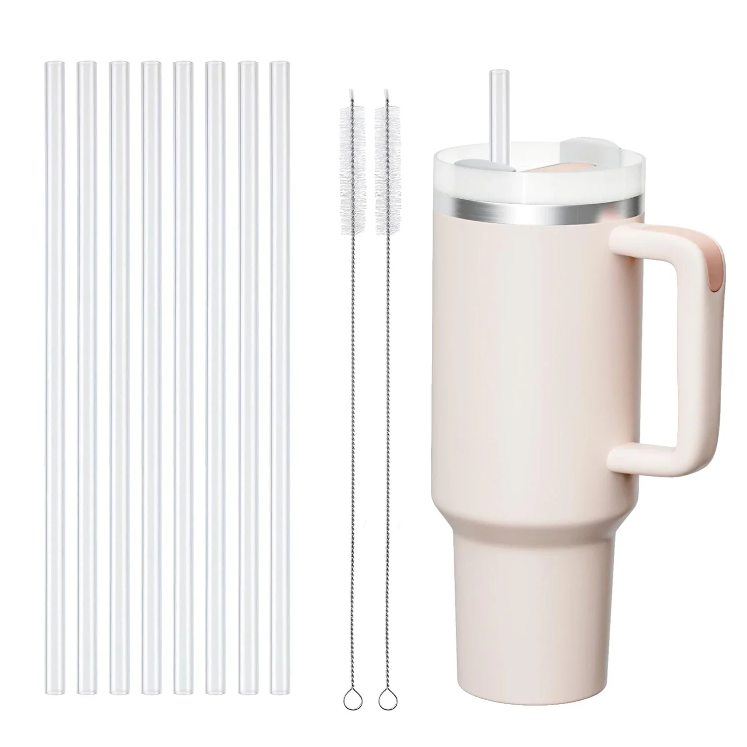 หลอดทดแทน 12 แพ็คสําหรับ Stanley 40 oz 30 oz Cup Tumbler, หลอดพลาสติกใสแบบใช้ซ้ําได้, แปรงฟาง 2 อัน, สําหรับถ้วยสแตนลีย์