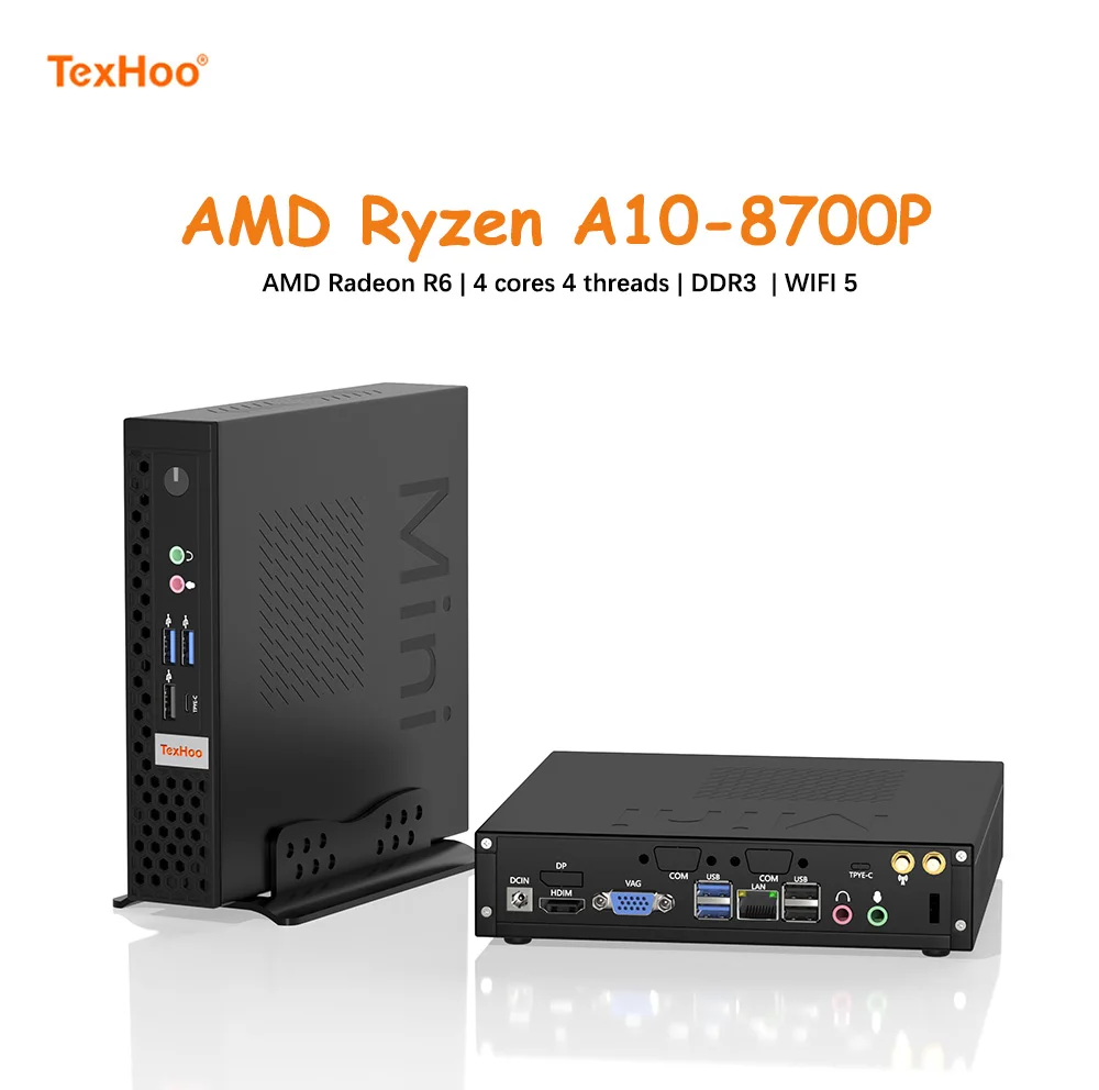 TexHoo Mini PC Gaming Computer Intel Core i5 i7 3520M A10 A12 Processor Win10 Pro DDR3 WiFi Commerciële Office Desktop Computer