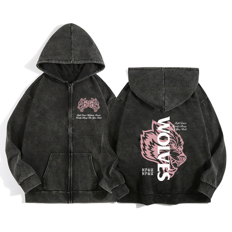 Darc Wolves Sport sweat à capuche zippé pour hommes femmes coton imprimé gothique Harajuku veste sweats à capuche décontracté Manga pull