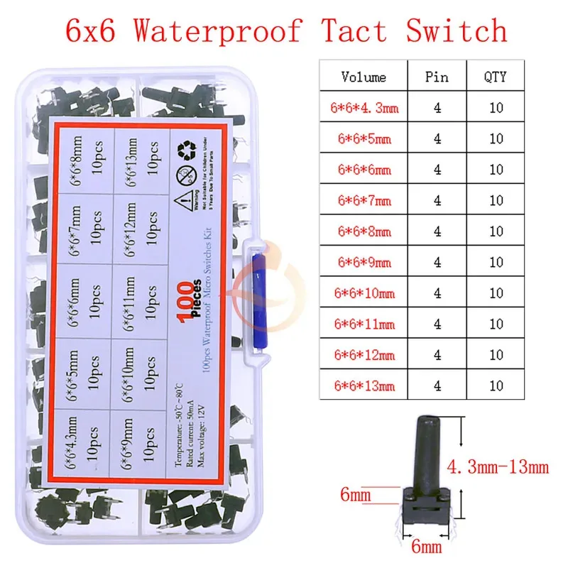 DIY Micro Switch Assorted kit Box Push Button Tact Switches Reset Mini Switch Car Remote Control Keys Button Touch Microswitch