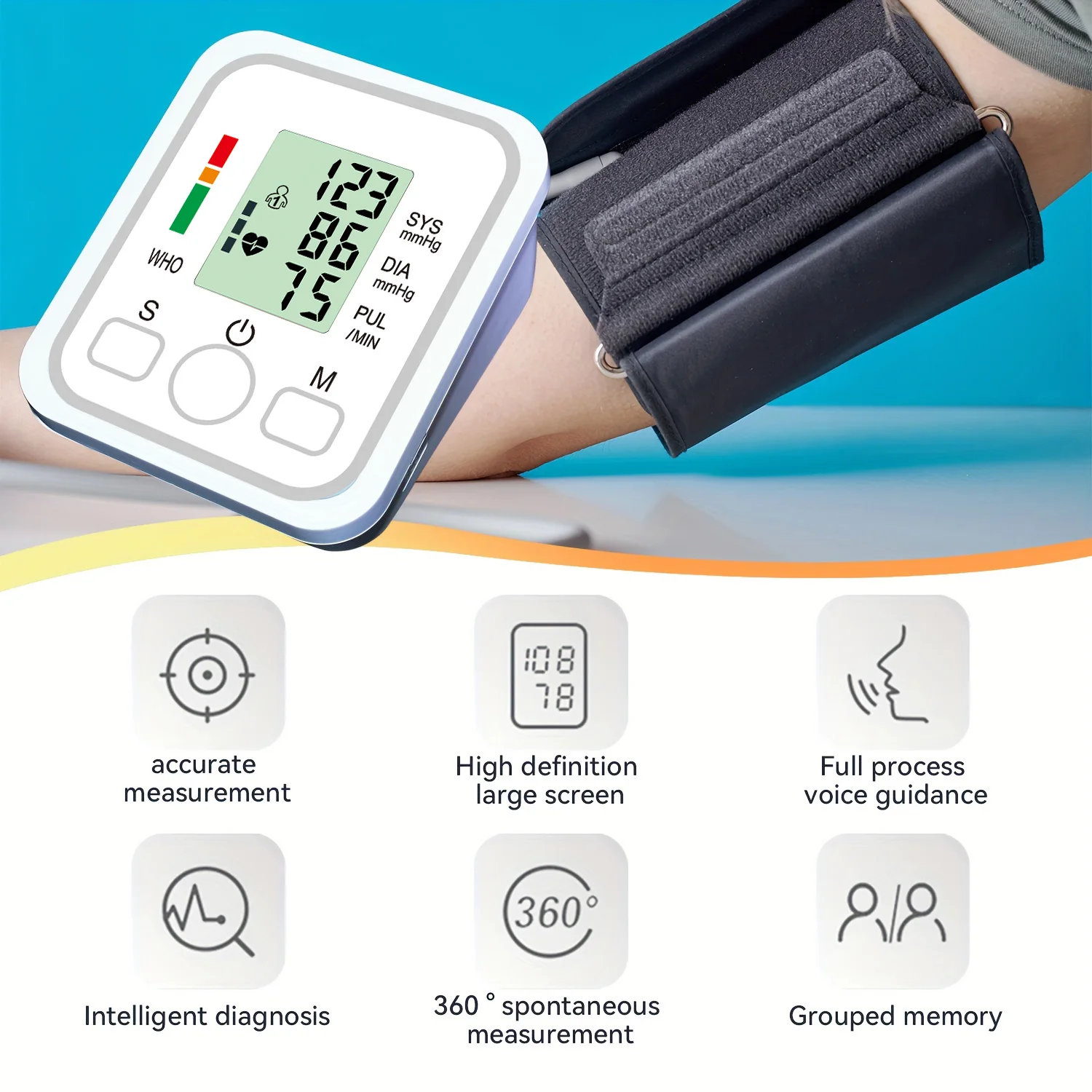 Esfigmomanómetro de brazo para el hogar, esfigmomanómetro Digital LCD, Monitor de presión arterial