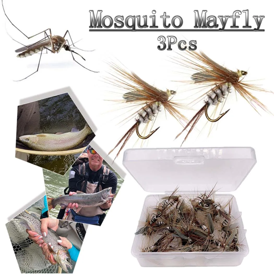 3 uds moscas húmedas para pesca de trucha moscas insecto Artificial gancho cebo Mosquito pesca con mosca señuelos de trucha