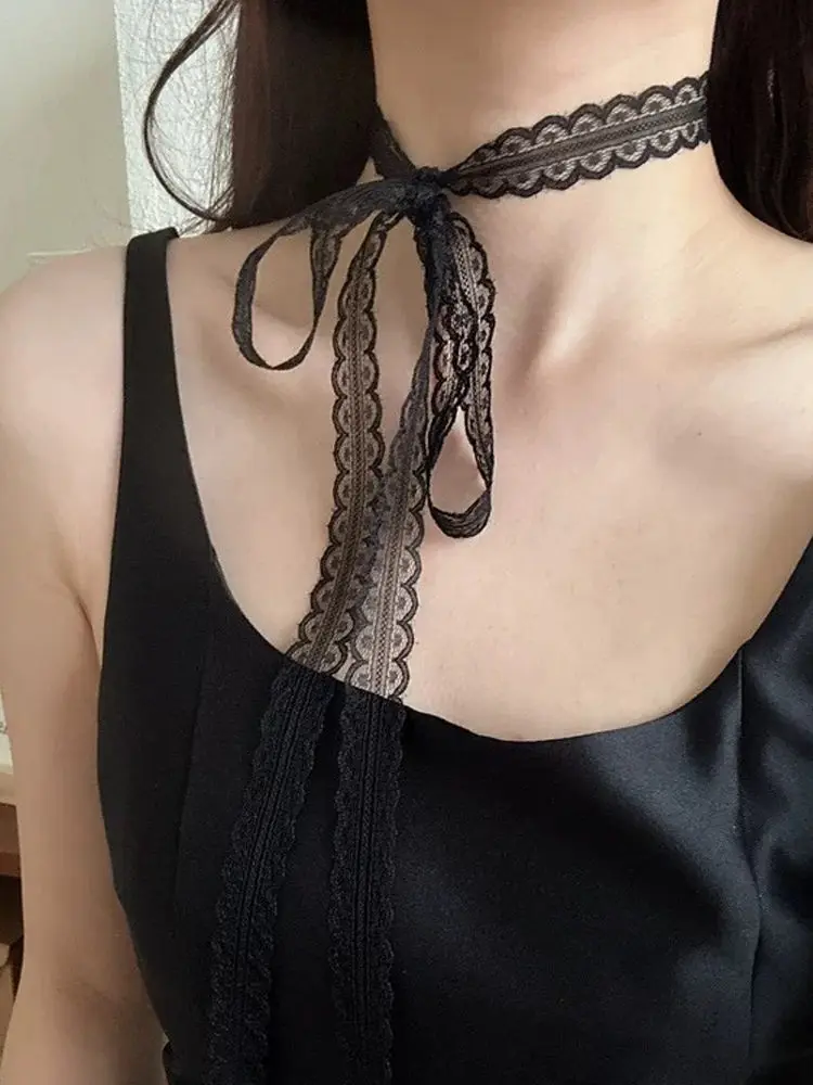 Spring Summer Lace  Knot Thin Ribbon Women's Belt Headband Versatile Clavicle Neband Ele Faion Accory