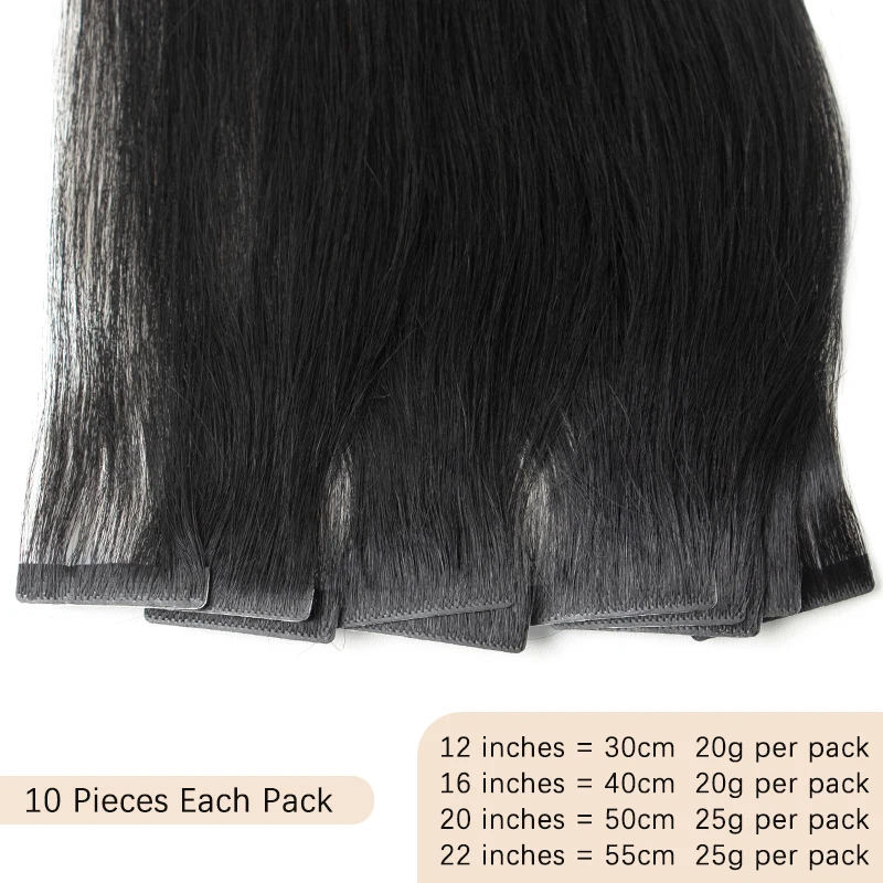 Bande Invisible dans les Extensions de cheveux humains sans couture, trame de peau Pu, Extensions de cheveux injectées, adhésifs attachés à la main, 10 pièces/paquet