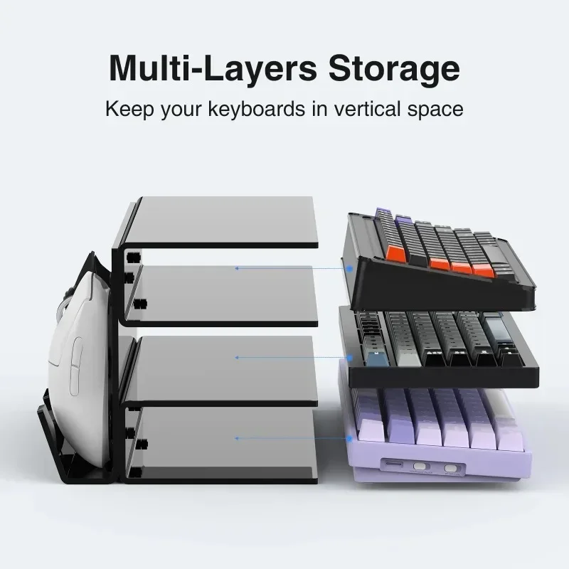 อะคริลิคขาตั้งแล็ปท็อป 3 ชั้นคีย์บอร์ด Ergonomic โปร่งใสสําหรับ Macbook HP Dell เกม Mouse Storage Rack