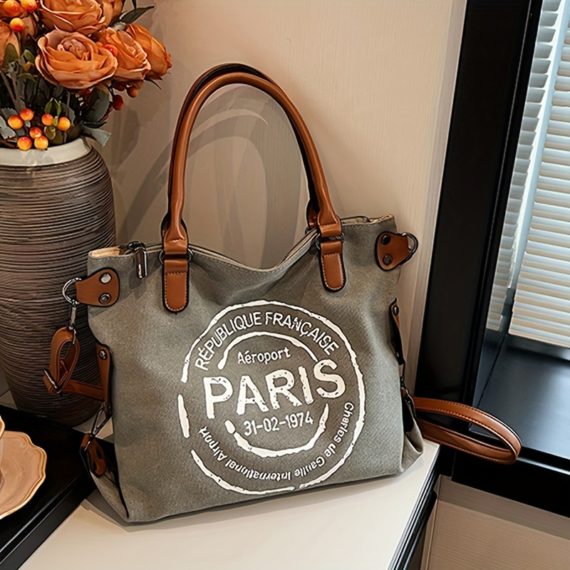 Vintage-inspirierte Umhängetasche mit Buchstaben motiv-langlebig, geräumig, perfekt für Arbeit, Reisen, Schule oder Urlaub