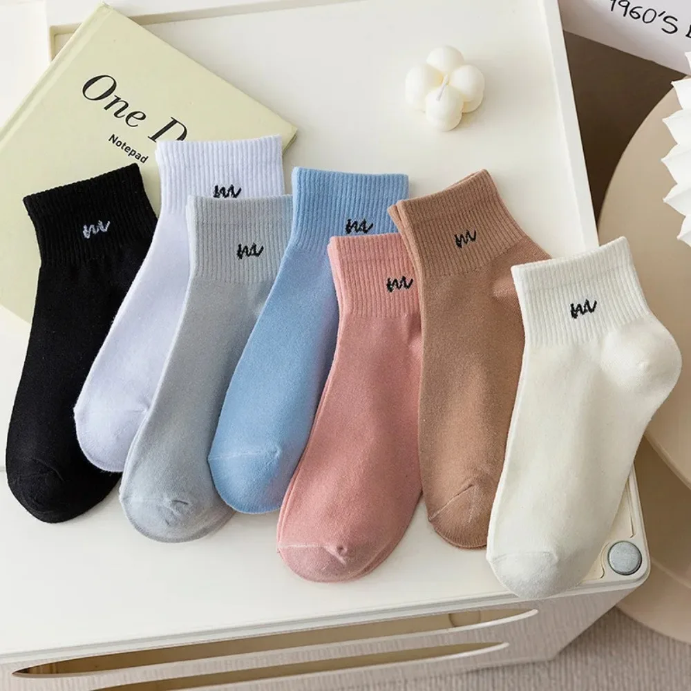 5 pares de calcetines con estampado de letras, calcetines cortos deportivos cómodos y transpirables, medias y medias para mujer, calcetines cortos suaves y cómodos que combinan con todo