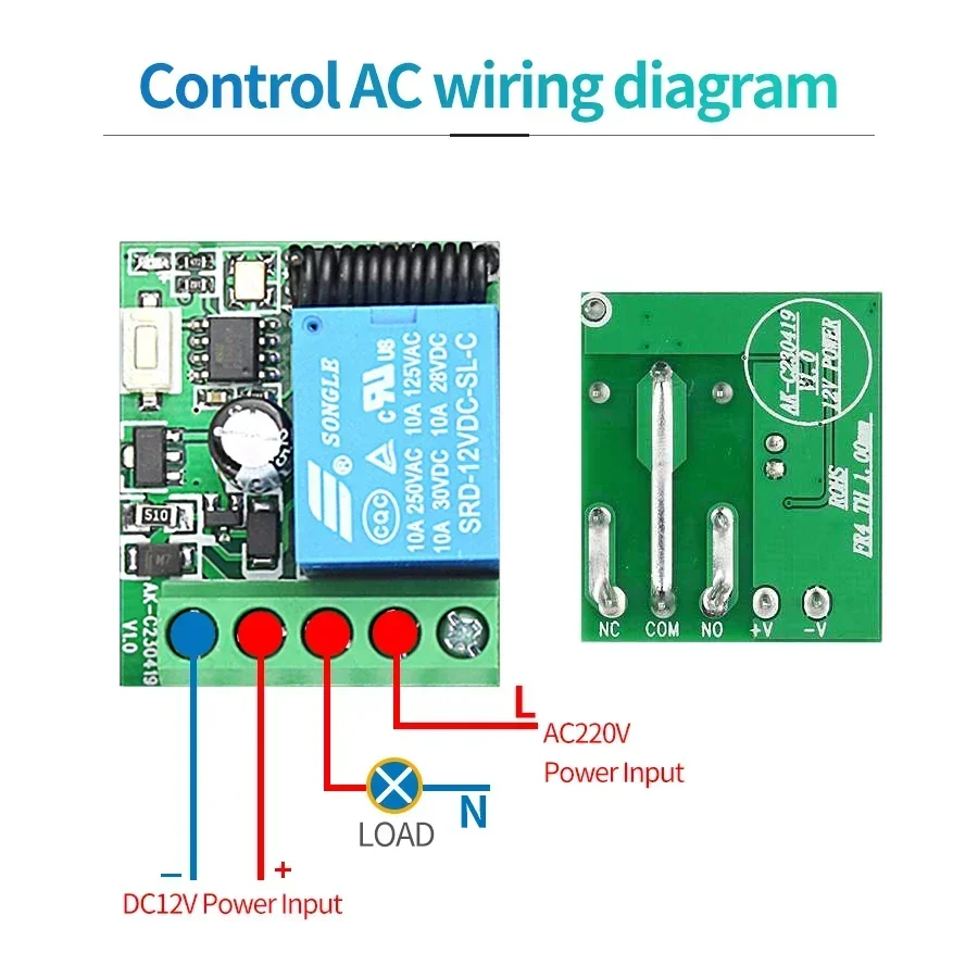 Acessórios de controle de construção de interruptor sem fio rf433mhz 12v 1ch 10a módulo receptor de relé transmissor controle remoto porta de garagem