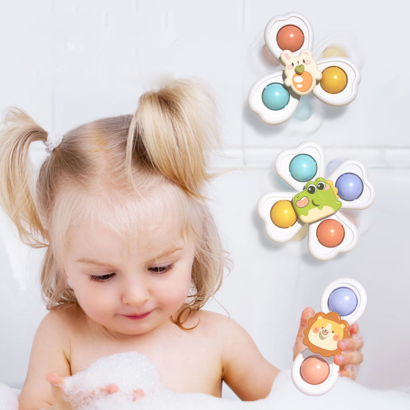 3 in 1 Suction Cups Spinning Top Toy For Baby Game Infant Teether Relief Stress Educational Rotating Rattle Bath Toys For Kids