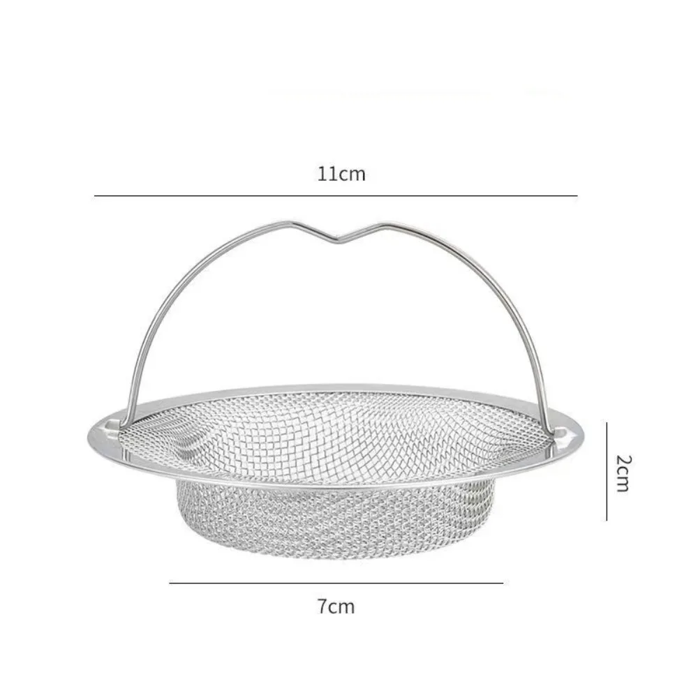 Utensilios antibloqueo para fregadero, colador de malla redonda duradero, práctico Filtro de tapón de drenaje con mango, receptor de pelo plateado para Cocina