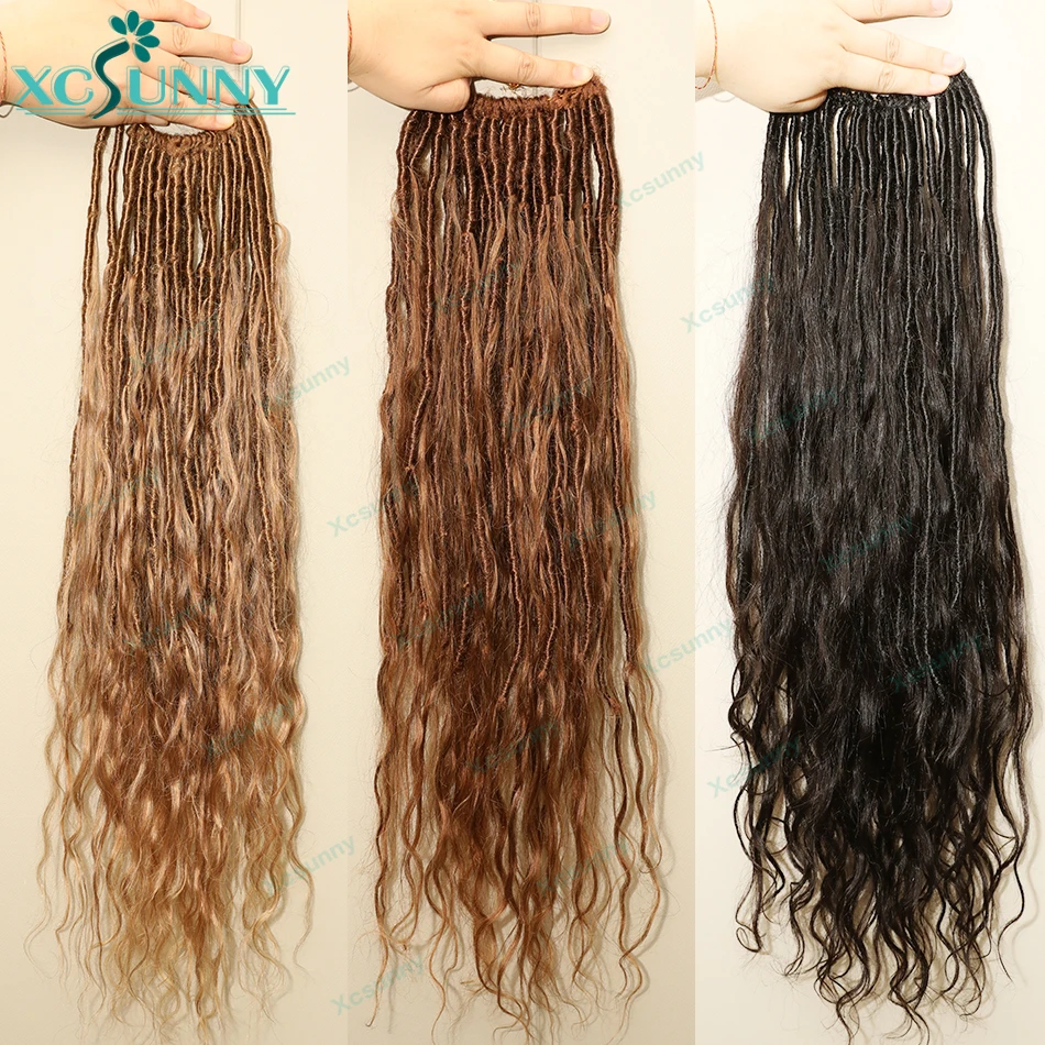 Pré Looped onda do corpo Crochet Boho Locs com cachos, Trança sem nós, Deusa Locs com cabelo humano, Encaracolado Termina