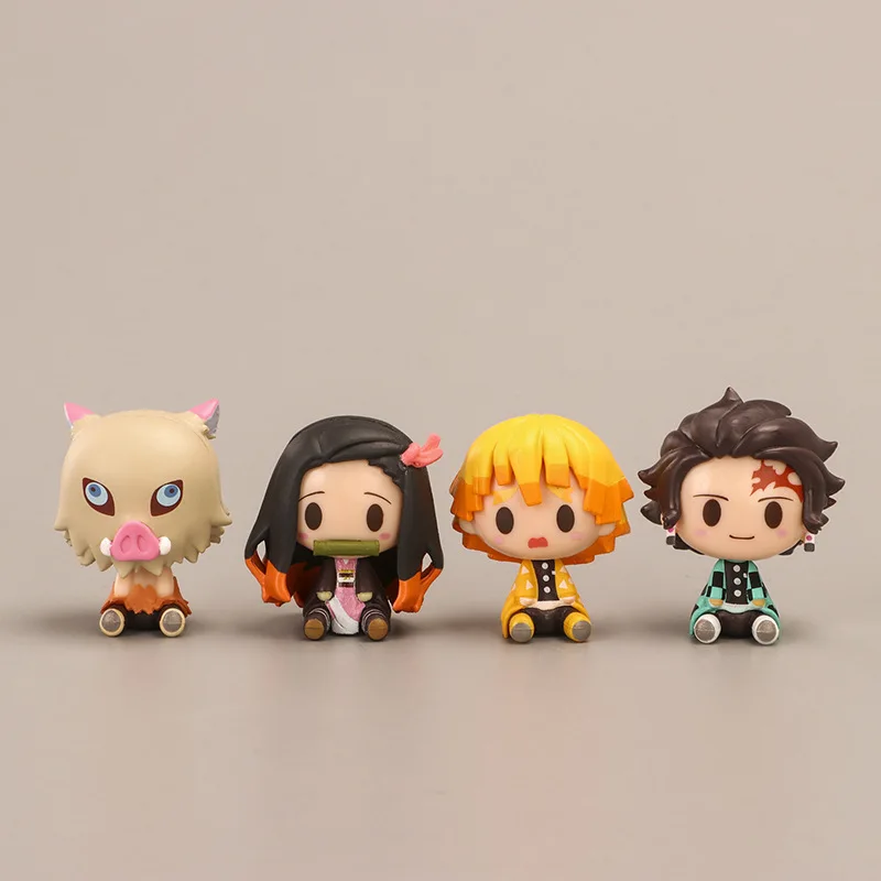 4 stks/set Demon Sayaer Kamado Tanjiro Nezuko Figuur en ys Q Versie Demon Slayer: Kimetsu no Yaiba Azuma Zenitsu Ac Chion Figurine Model Dolls