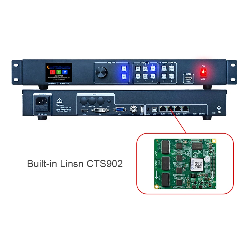 Controller video LED AMS VS4 Rete di commutazione continua multi-ingresso Blocco chiave di sincronizzazione audio HD per display a matrice di punti industriali
