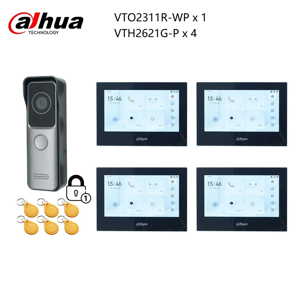 Dahua IP-Video-Gegensprechanlage-KIT, VTO2311R-WP und VTH2621GW-P / VTH2621G-P, unterstützt P2P-Cloud-Telefon-App, RFID-Karten-Entsperrung