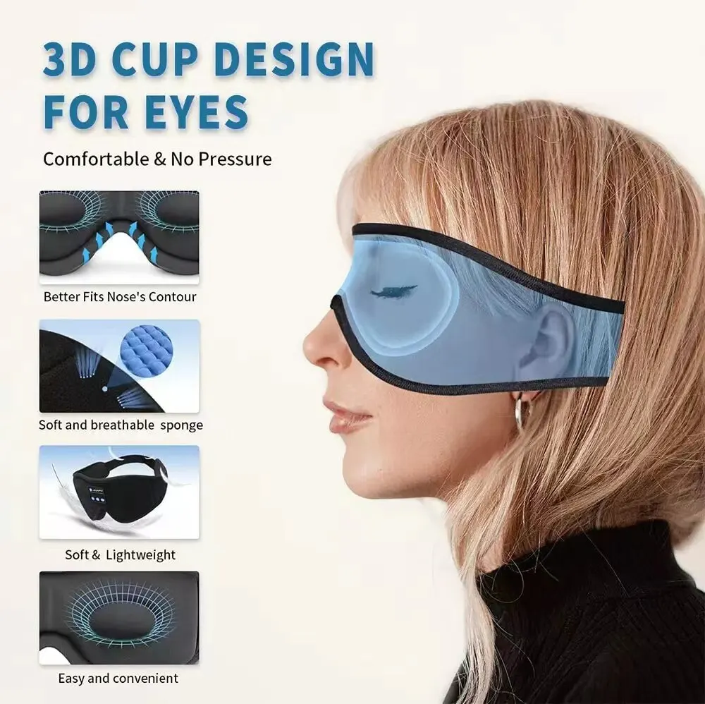 3D Bluetooth Sleeping Mask Headphones Eye Mask Comfortable Wireless Music Sleep Mask Noise Reduction Blackout Sleeping Mask
