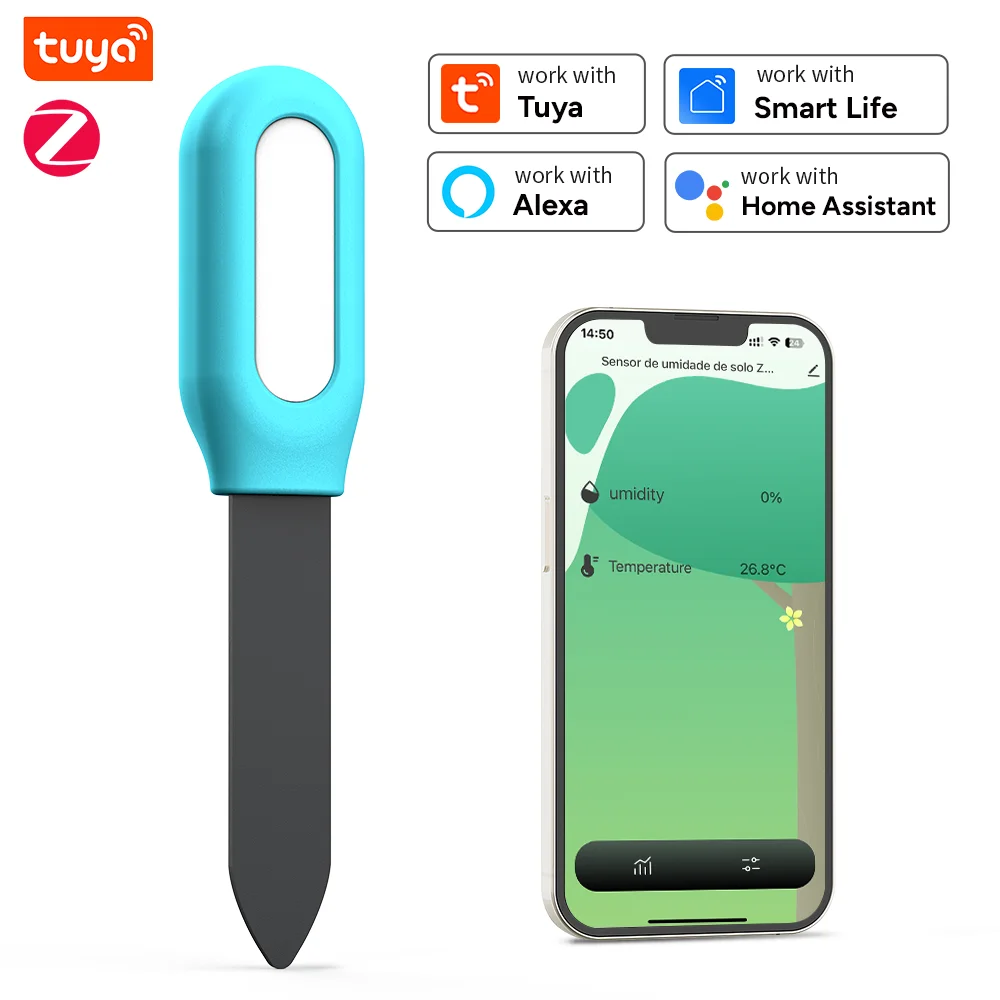 Czujnik gleby Tuya Zigbee, czujnik wilgotności, temperatury i wilgotności, inteligentny asystent domowy Smart Life, monitorowanie w czasie rzeczywistym dla roślin i ogrodu.