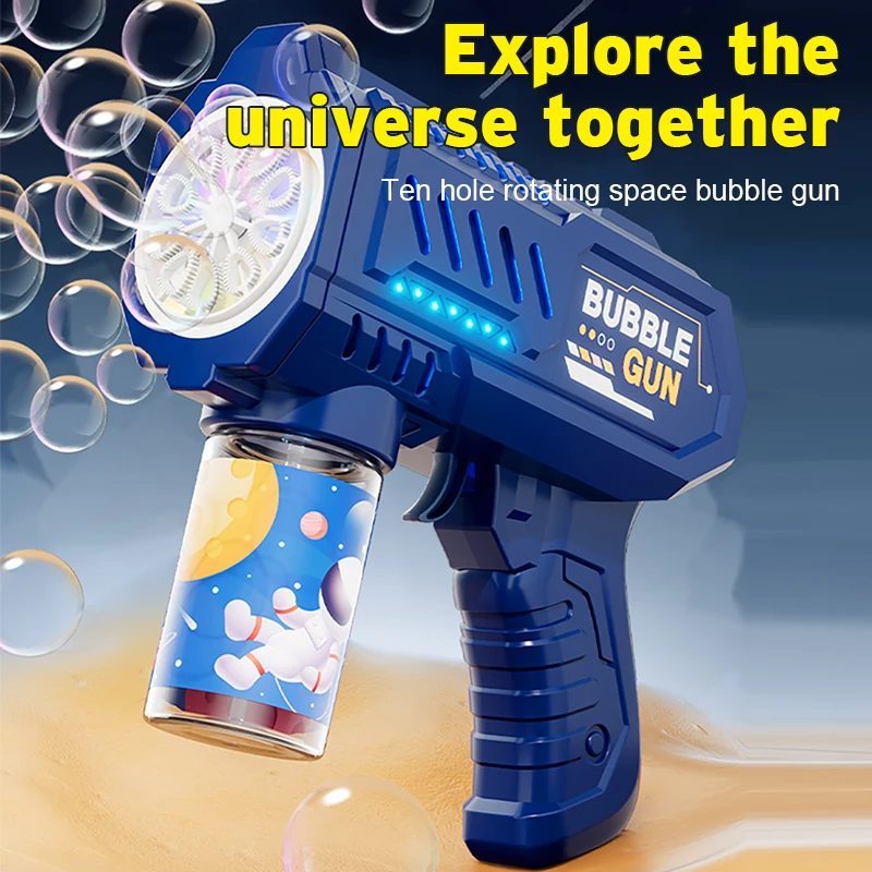 10 หลุมมือถือ Light Bubble Machine อัตโนมัติไฟฟ้า Bubble Gun ของเล่นเด็กไม่มีแบตเตอรี่และ Bubble Water