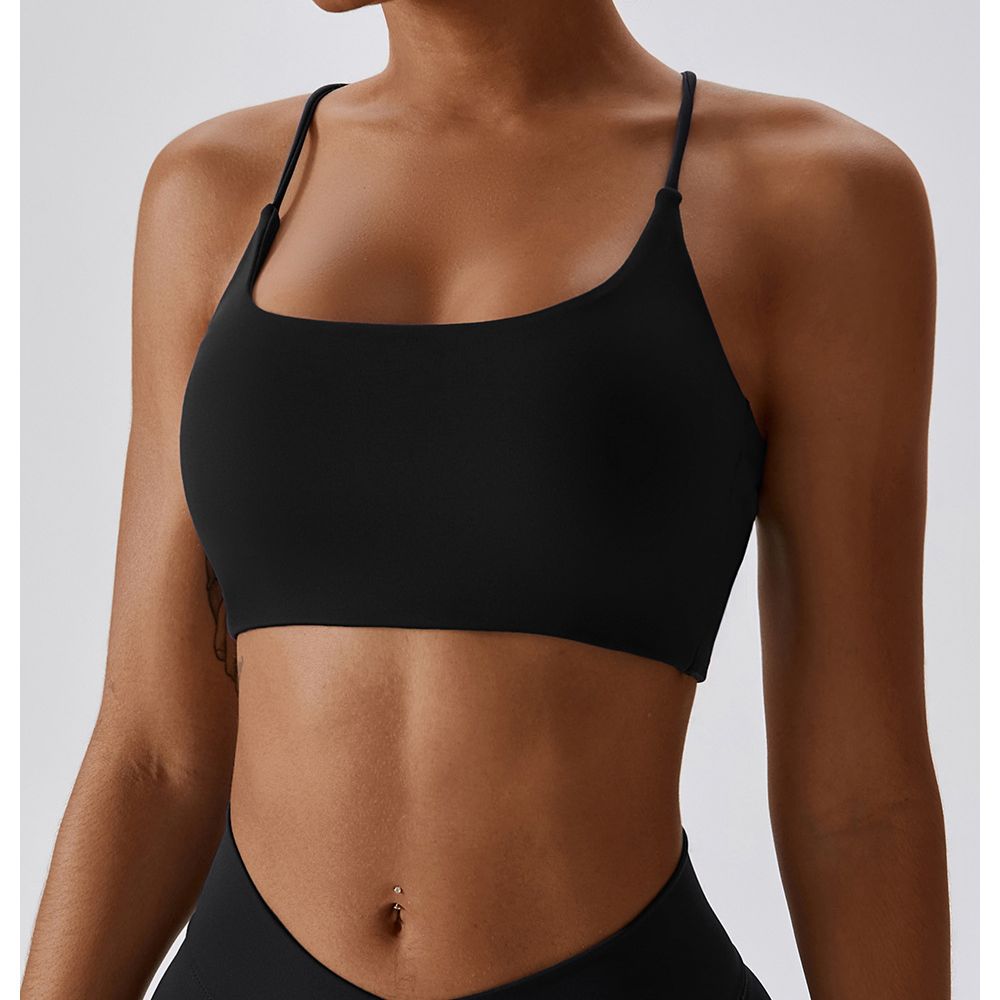 Einfarbiger U-förmiger Multi-Strap-Kreuzrücken-Fitness-Sport-BH für Damen, Fitnessstudio, Yoga, sportlich, eng, Workout, Joggen, weich, mit Brustpolster