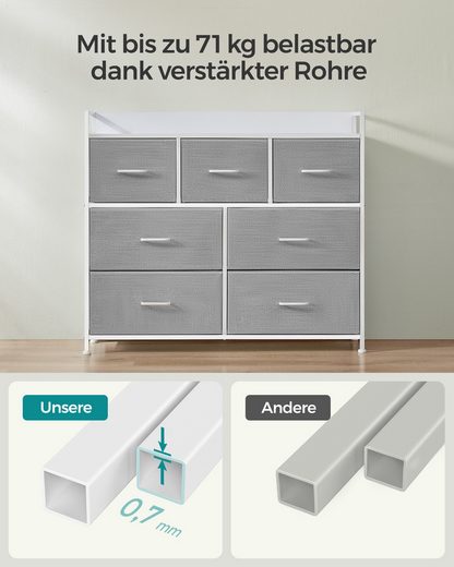 SONGMICS Kommode, Schrank, 7 Stoffschubladen mit Griffen, Metallgestell