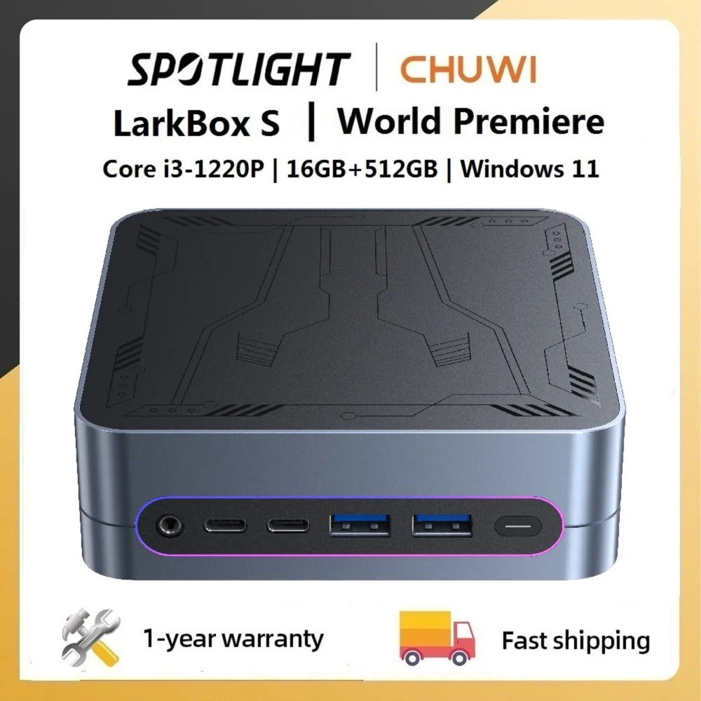 CHUWI LarkBox S Mini PC Core 1220P 16GB RAM 512GB SSD Gaming PC UHD Gráficos Computador de mesa Windows 11 com luz RGB