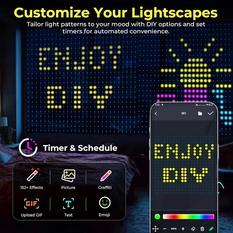 Smart LED-gordijnverlichting RGB Light String App-bediening Waterdicht DIY Fairy Light USB-stekker Tekstpatroon voor feestkamerdecoratie