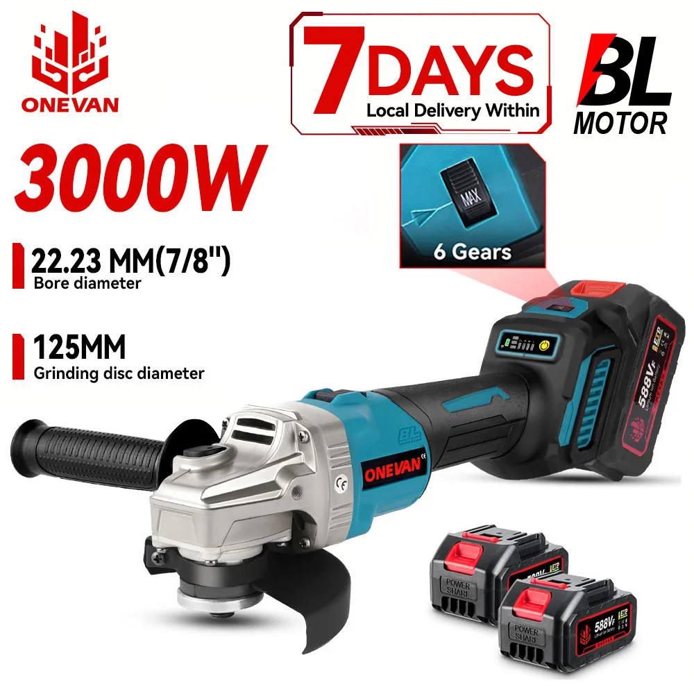ONEVAN 125 MM Bürstenlosen Elektrischen Winkel Grinder 3000 W 6 Gang Polieren Cutter Metall Holz Power Tool Für Makita 18 V Batterie Pin