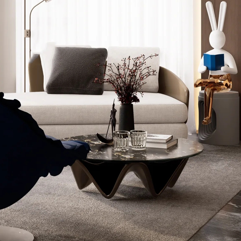 Moderner kleiner Couchtisch aus Glas, Lounge-Center, luxuriöser Wohnzimmer-Couchtisch, rund, sitzend, nordisch, Stolik Kawowy-Möbel