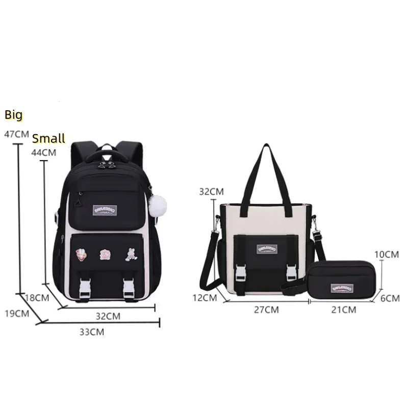 New Pink Large Capacity Spine Protection Backpack for Middle and High School Students with Hanging Accessories Girls Children's