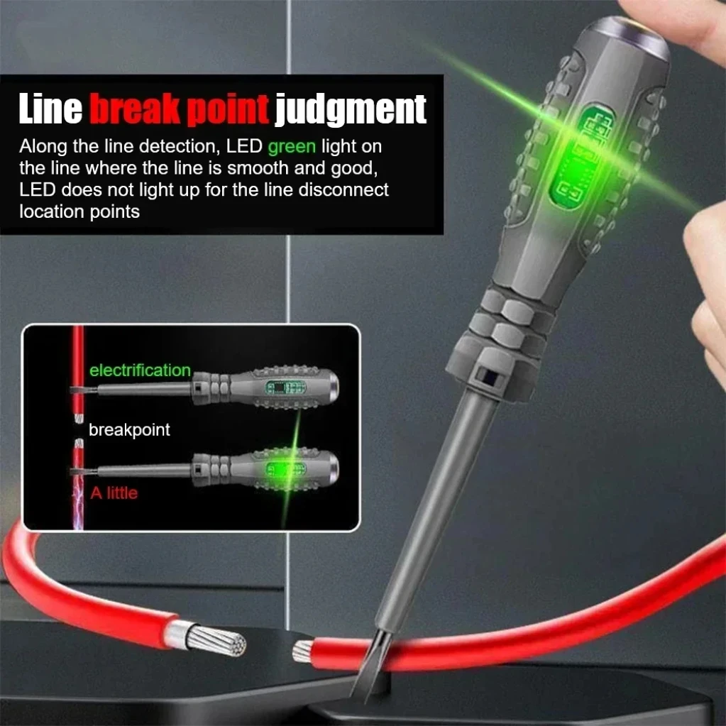 Destornillador de prueba de electricista multifuncional, pluma de prueba de inducción sin contacto CA, probador de voltaje, luces de inducción rojas y verdes de 70-600V