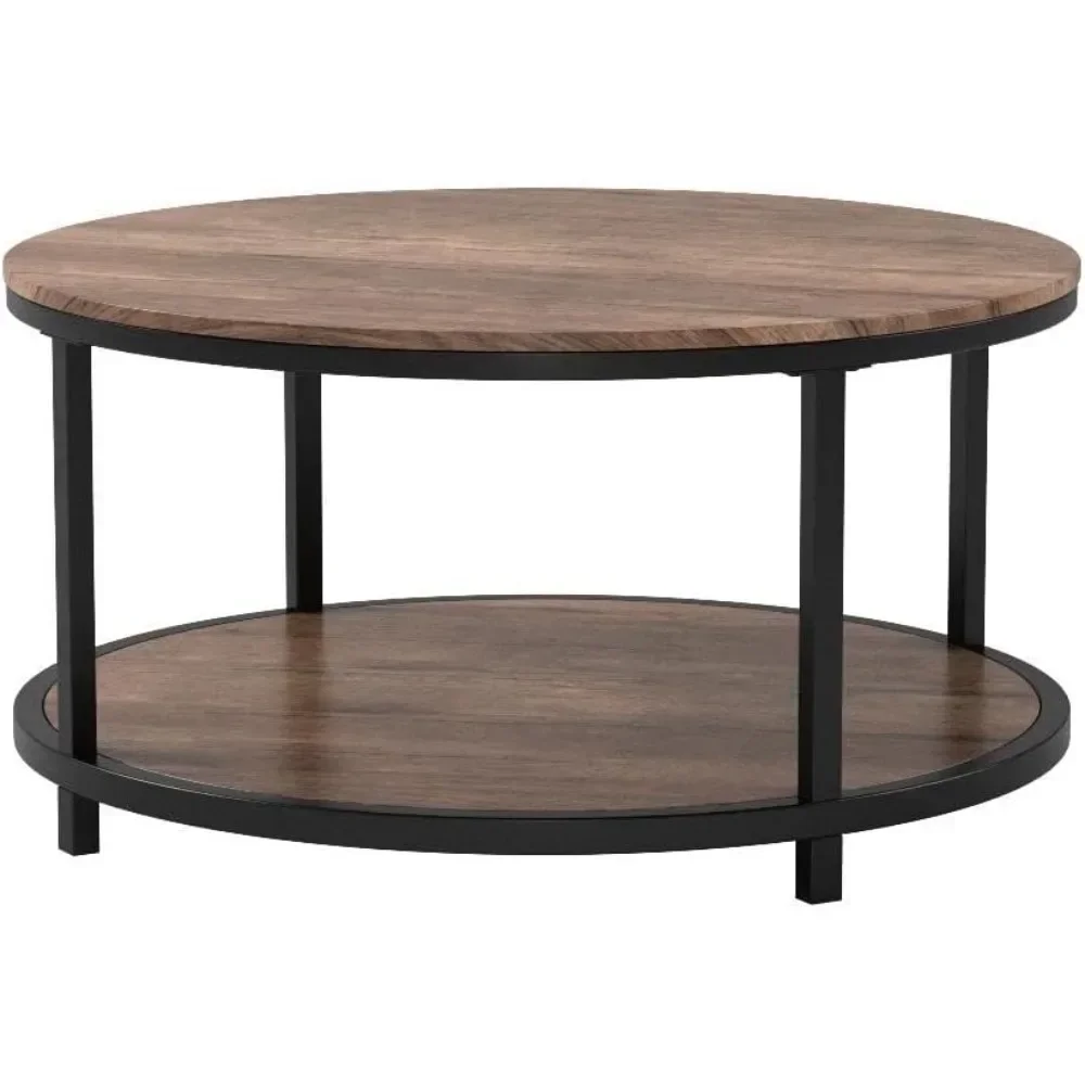 Mesa de centro de 36 polegadas para sala de estar, mesa de madeira rústica de 2 camadas com prateleira de armazenamento, design moderno, móveis para casa (nogueira clara)