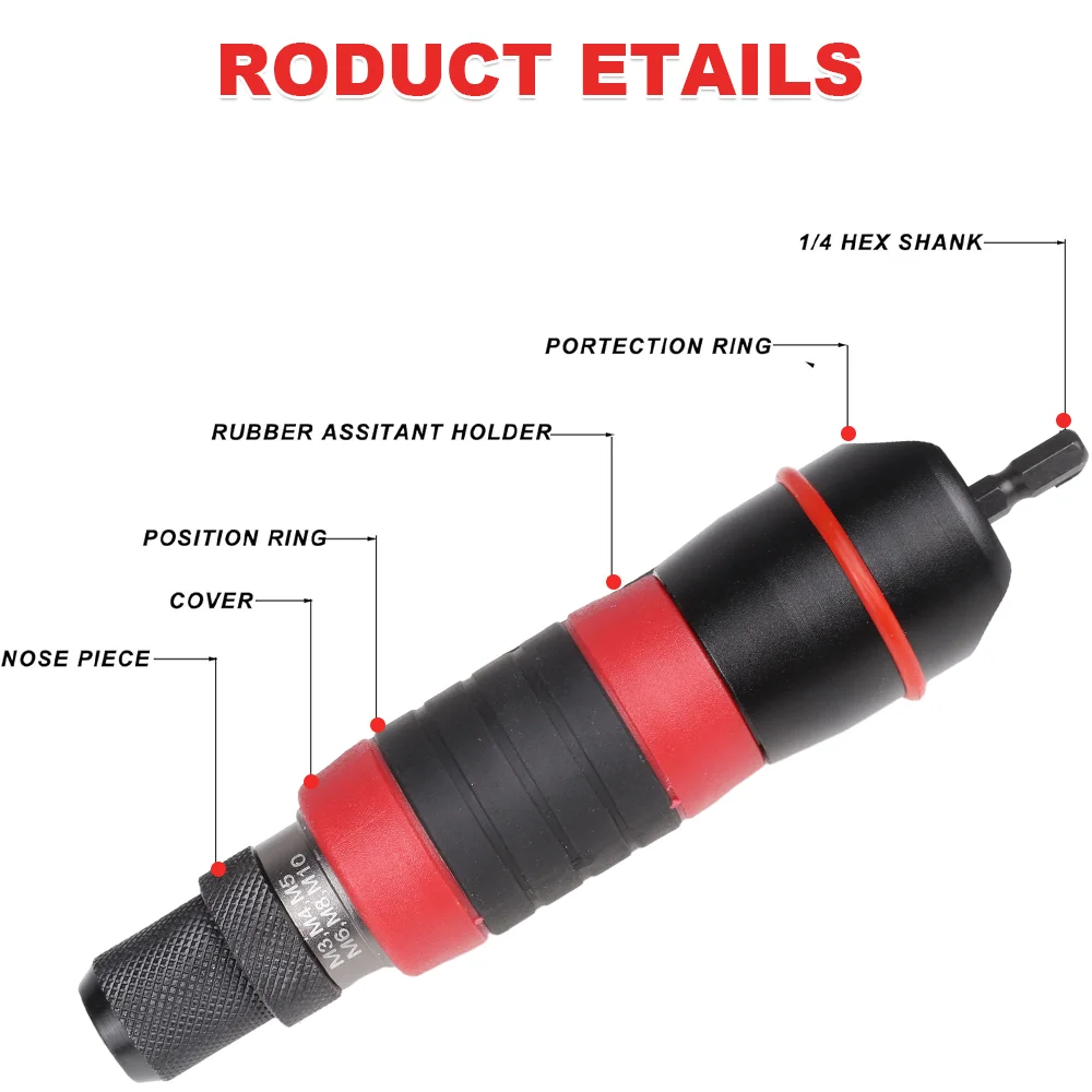 M3 M4 M5 M6 M8 M10 Electric Rivet Nut Gun Adapter Plug-in Nut Quick Riveting Tool Rivet Nut Tool Converter